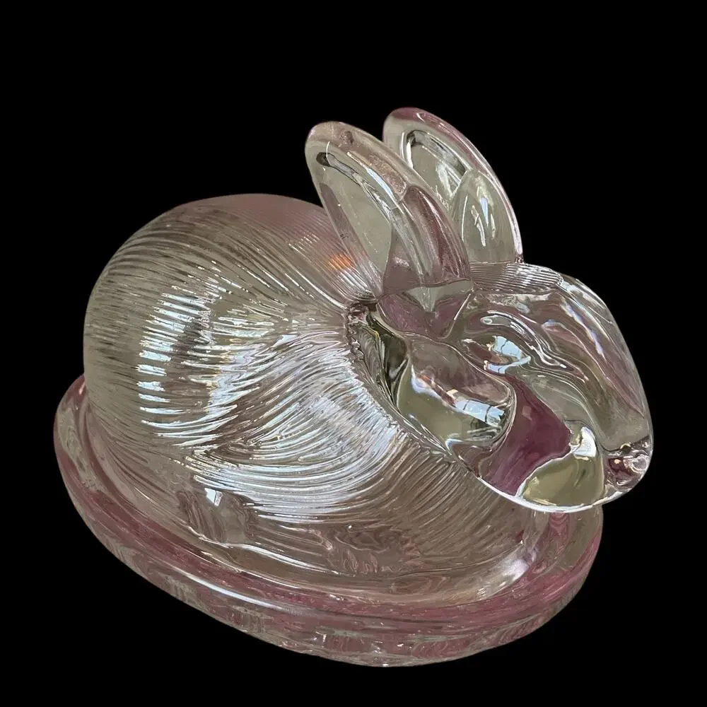 Bunny Boulevard Pink Glass Bunny Candy Jar Posh Easter Spring Decor NEW
